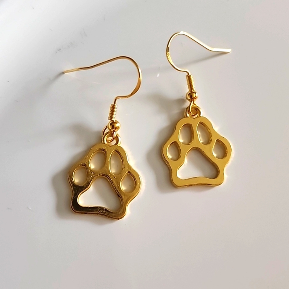 Gold Tone Paw Print EARRINGS 925S Posts EO